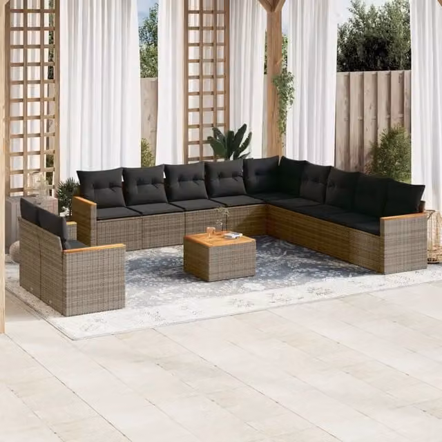 Set di divani da giardino vidaXL in polyrattan grigio con cuscini e tavolino da esterno moderno – 1