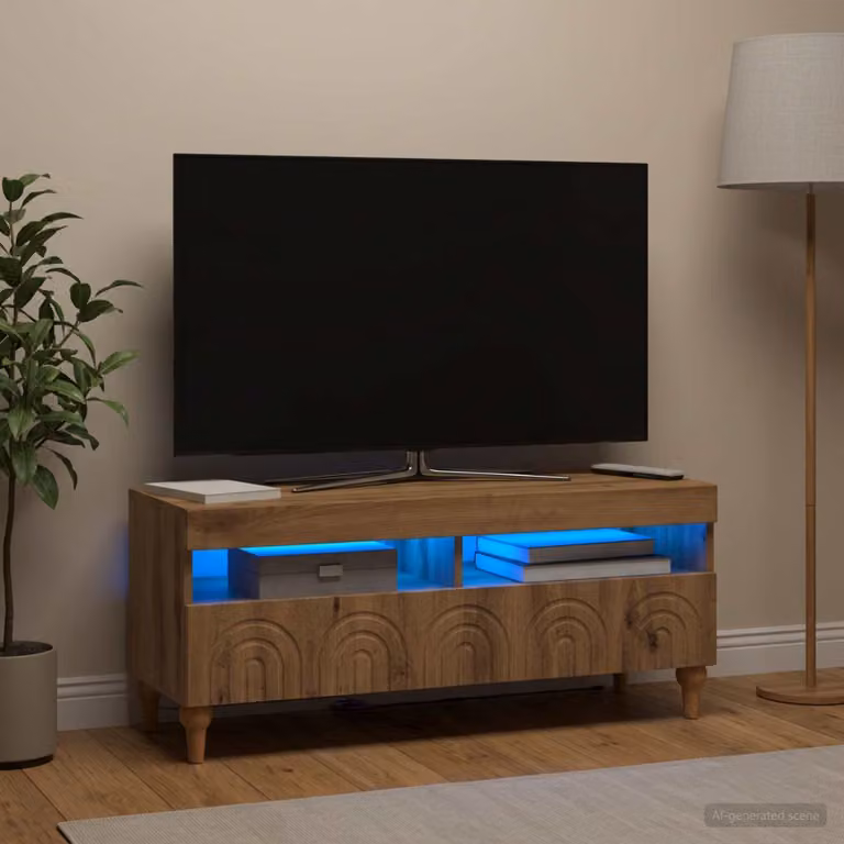 Mobile TV LED vidaXL ALKMAAR in Rovere Artigianale con Illuminazione Integrata, L 100 cm x P 35 cm x H 43 cm