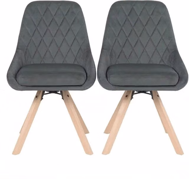 Set di 2 Sedie da Pranzo in Velluto con Gamba in Faggio 41x40x84 cm