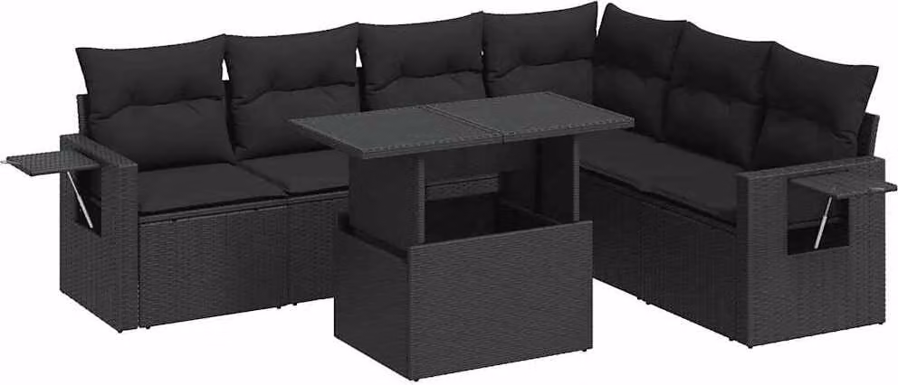 Set Divani da Giardino con Cuscini 7pz Nero Polyrattan