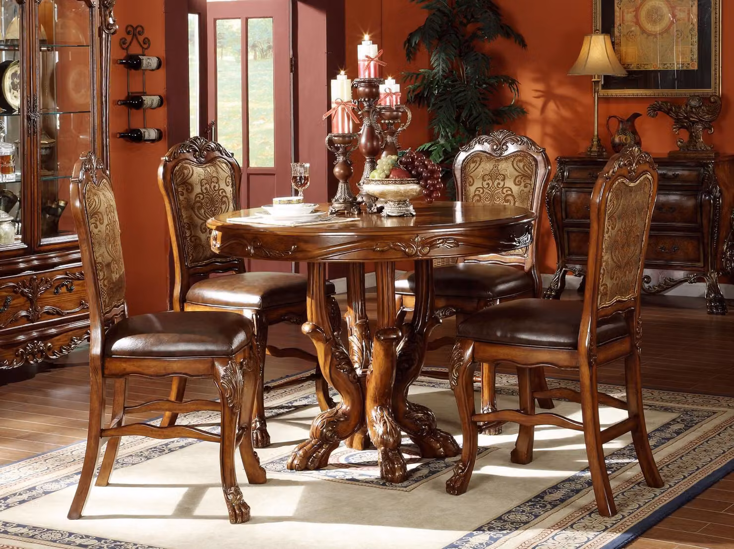 Set 4x Stuhl Echtes Holz Polster Sitz Esszimmer Garnitur Esszimmer Stühle Barock