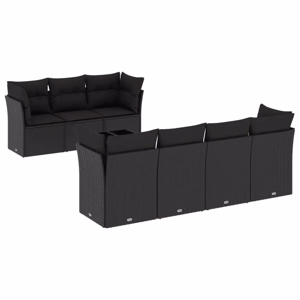 Set di divani da giardino vidaXL a forma di L con 8 pezzi, colore nero, in polyrattan con cuscini inclusi e tavolino da caffè – 2