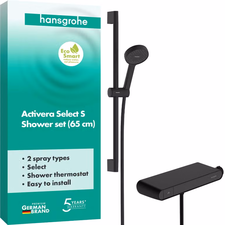 Set doccia con termostato, barra doccia da 65 cm, finitura nero opaco