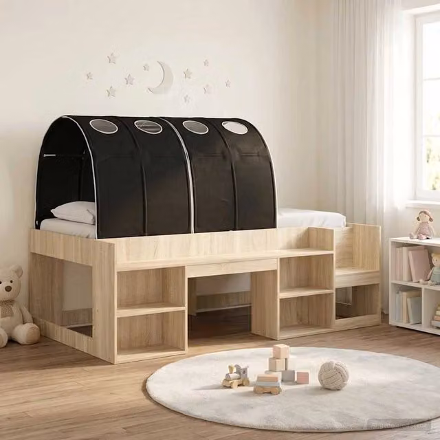 Letto con Tunnel 3 pz Rovere Sonoma e Nero Legno ingegnerizzato 3423628