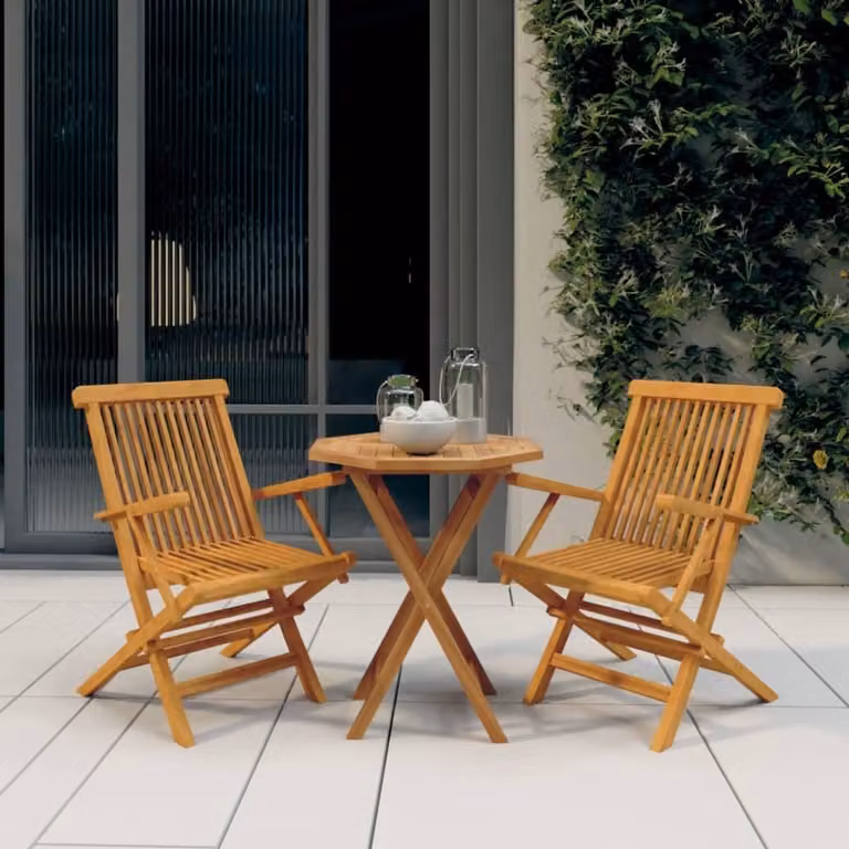 The Living Store Set da pranzo da giardino 3 pz. Set da pranzo da giardino in legno massiccio teak