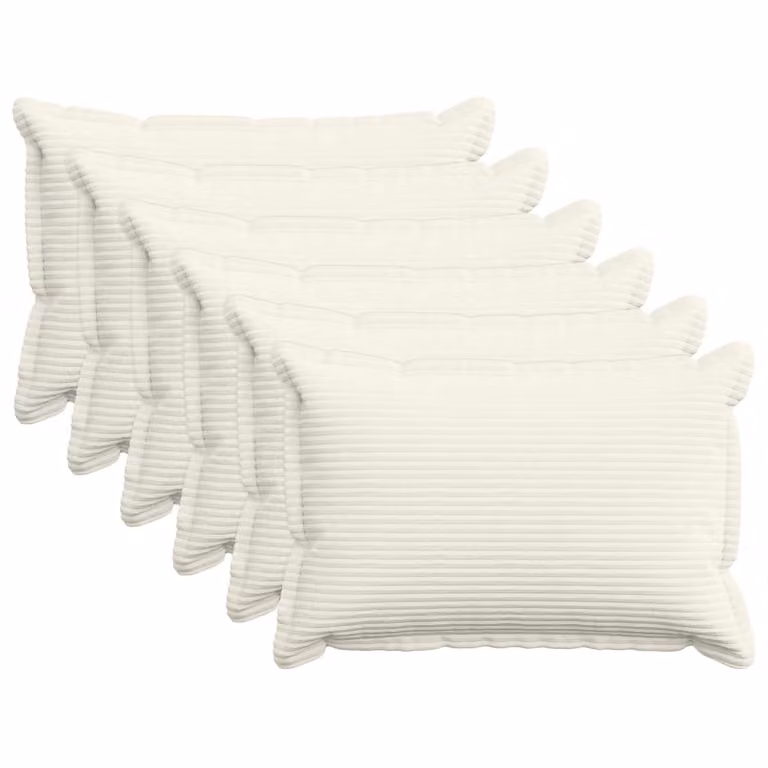 Set di 6 federe vidaXL HOUTEN in velluto a coste, colore crema, L: 60 cm x P: 40 cm