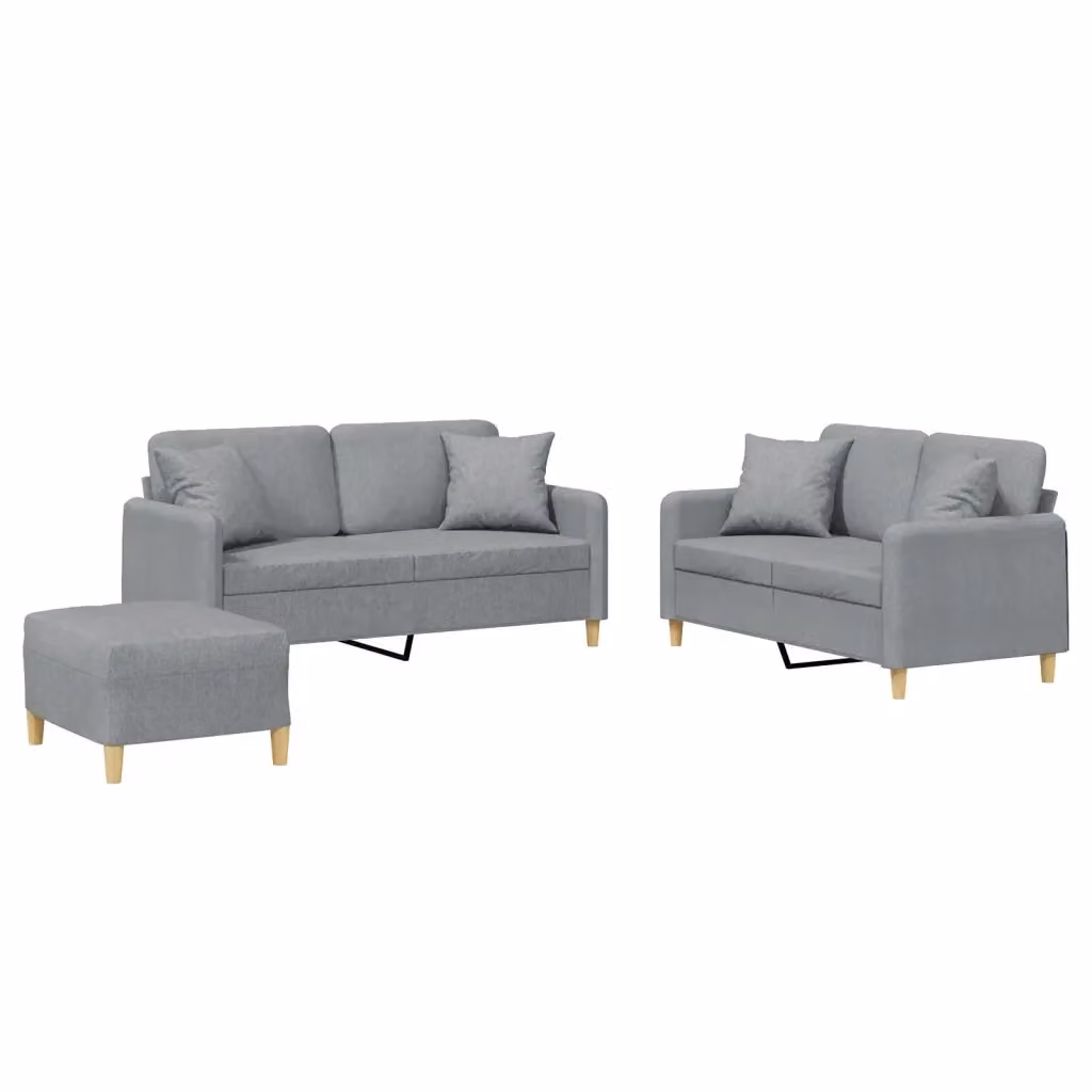 Set di Divani 3 Pezzi vidaXL in Tessuto Grigio con Cuscini e Struttura Imbottita – 2