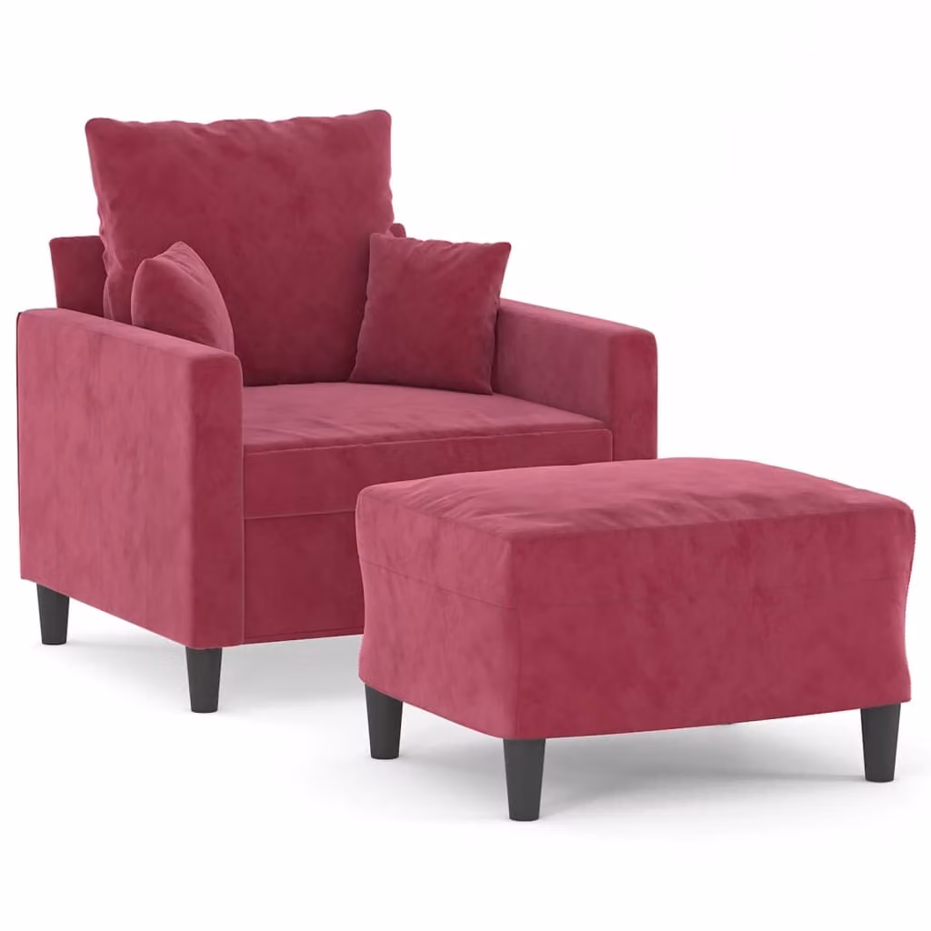 Poltrona con Poggiapiedi Rosso Vino 60 cm in Velluto