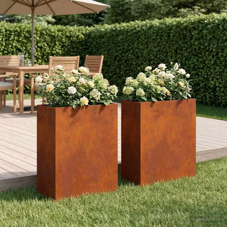 Set di 2 vasi da giardino vidaXL in acciaio color marrone, L/P/H: 40 x 20 x 50 cm
