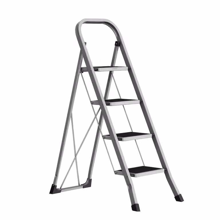 Scaletta Pieghevole Chiusura di Sicurezza per Piegamento, Grigio Tortora / 4 Gradini (89P x 45l x 127H cm)