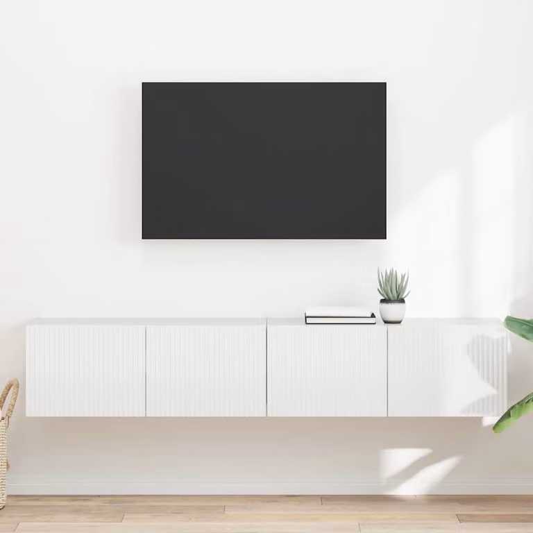 Set di 2 mobili TV da parete vidaXL in legno MDF bianco lucido, L/P/H: 78,5 x 30,0 x 29,5 cm