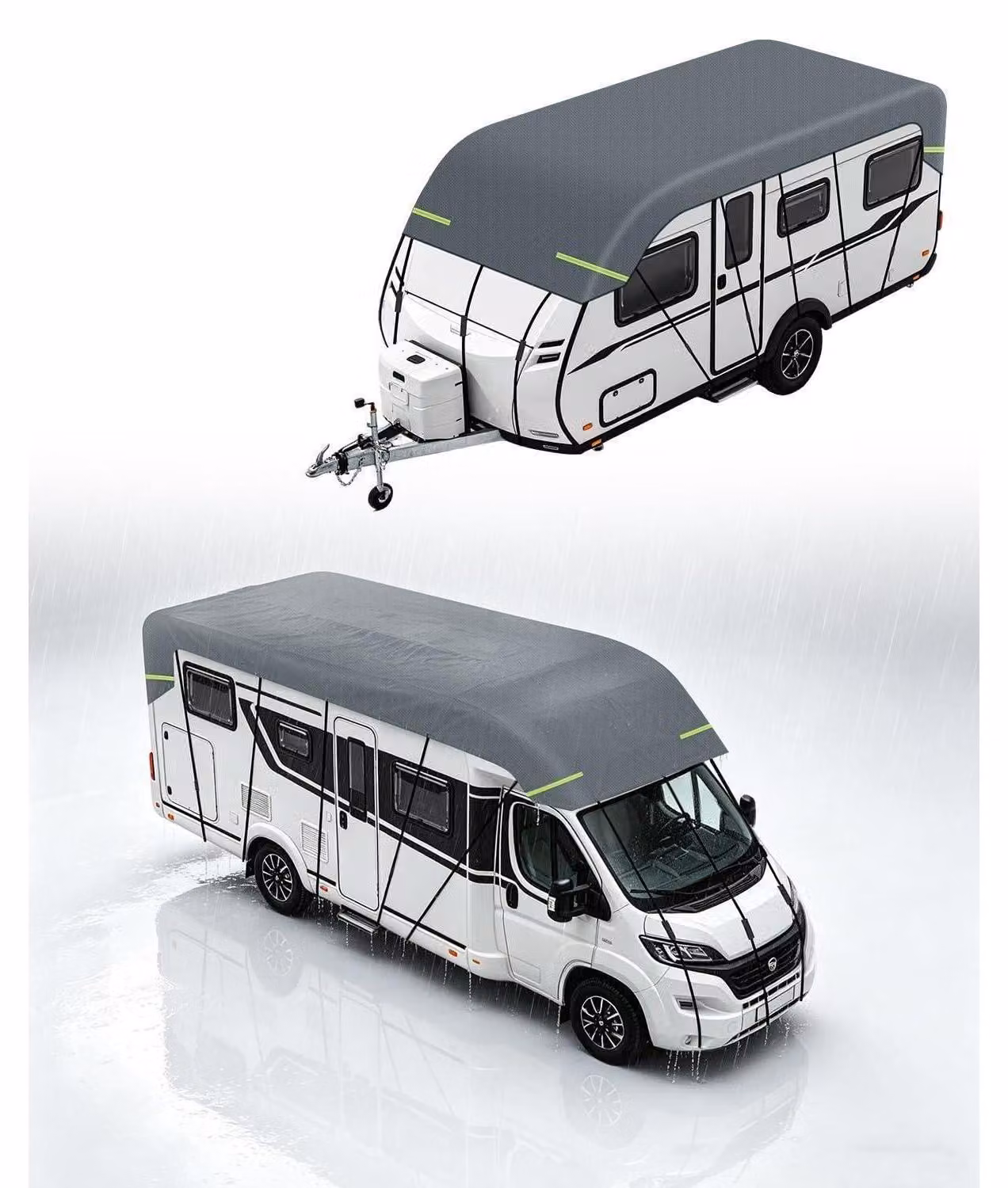 Copertura per camper, dimensioni 6,5 x 3 metri, impermeabile, con protezione UV, resistente alla pioggia, con strisce riflettenti, realizzata in tessuto non tessuto da 170 grammi