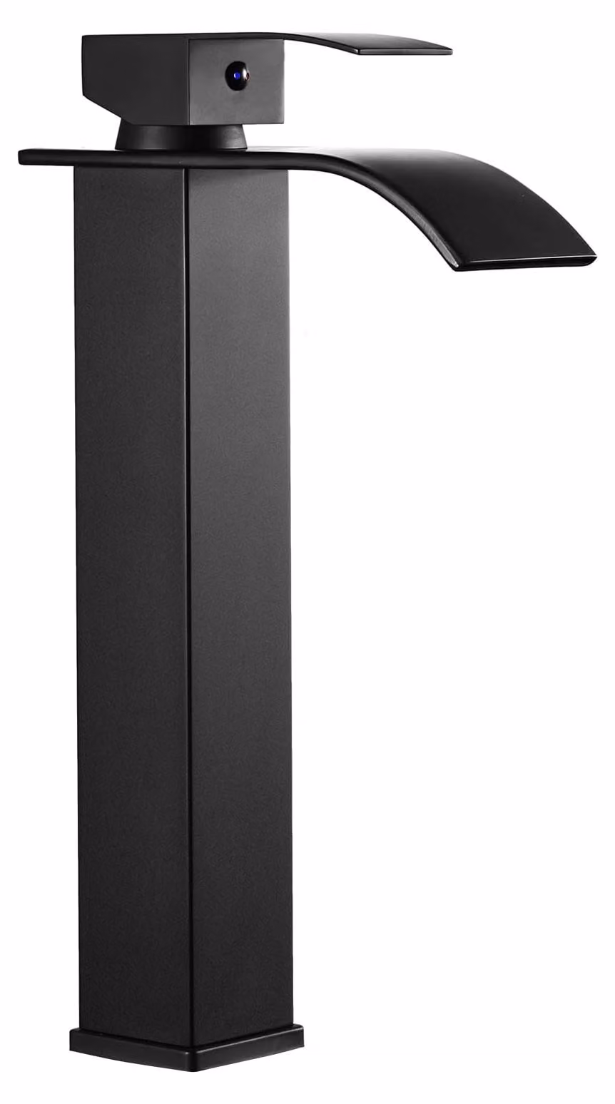 Miscelatore per lavabo nero, modello "waterfall", in acciaio inossidabile, con un foro e attacco G1/2"