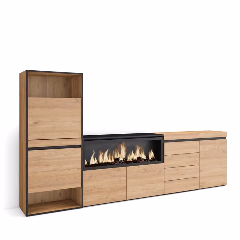 Scarpiera con cassettiera e vani a ribalta SKRAUT HOME, colore Rovere, L/P/H: 274 x 35 x 145 cm