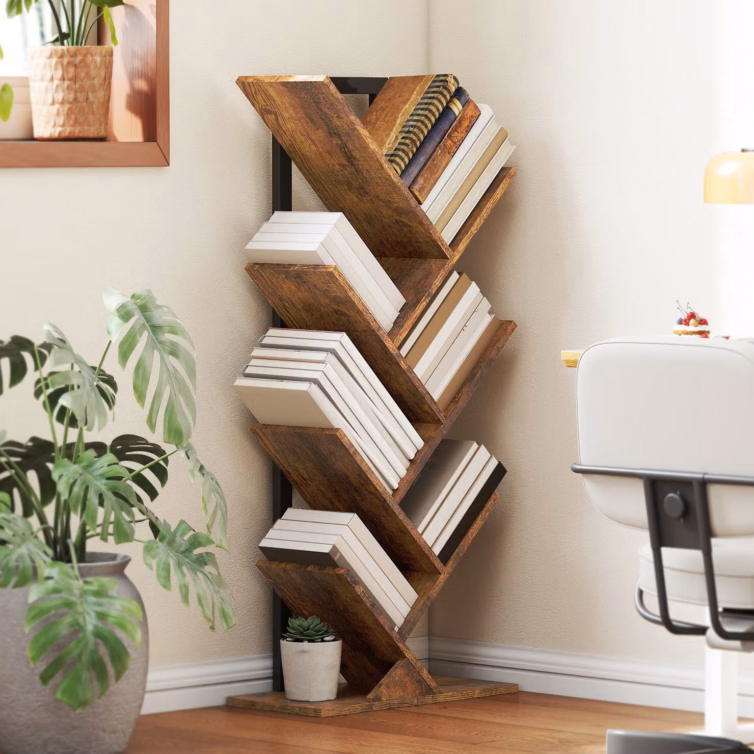 Libreria a 7 Livelli a Forma di Albero HOMCOM, Marrone Rustico, L 50 x P 24 x H 109 cm – 2