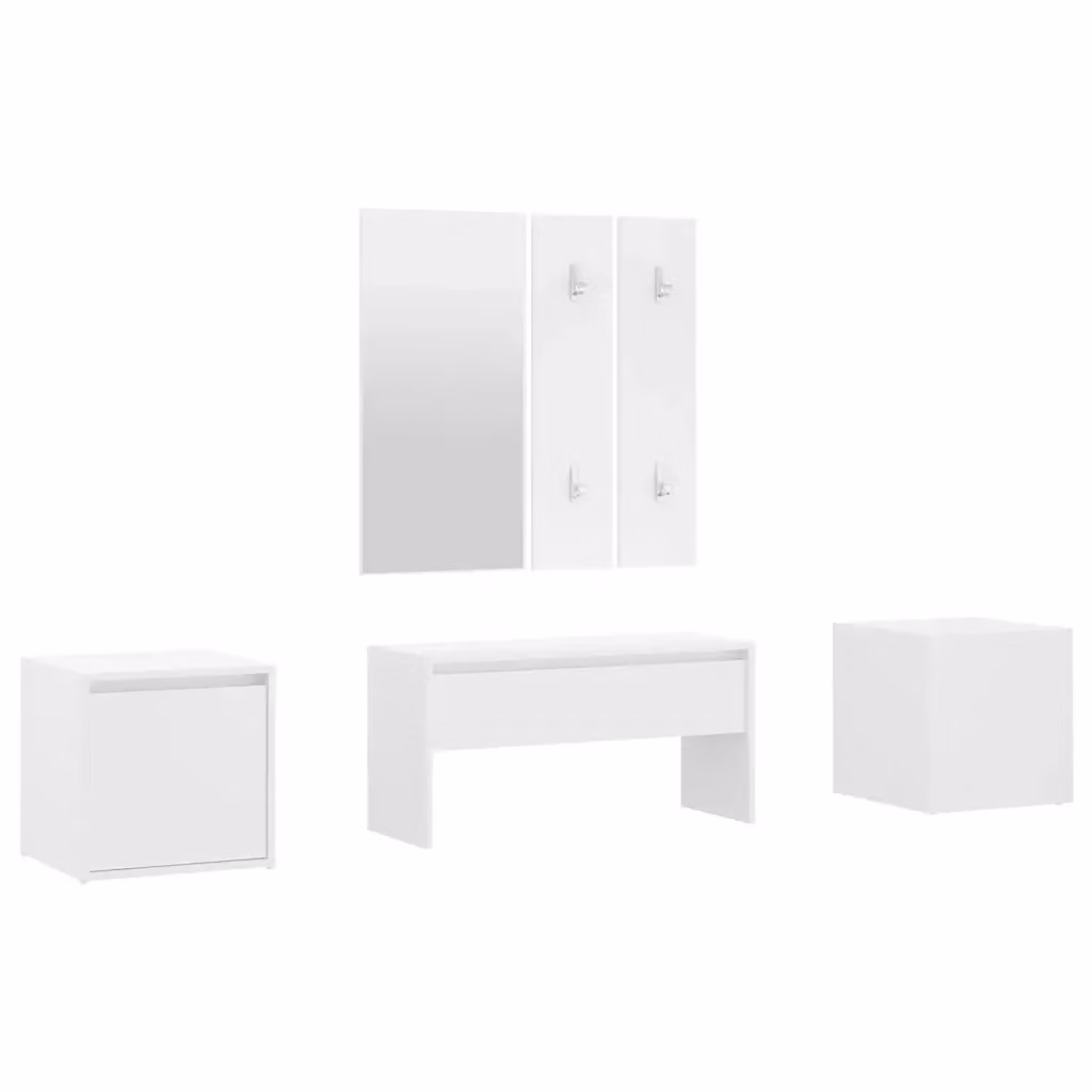 Set di mobili da corridoio vidaXL bianco in legno e plastica con panca, specchio, pannello e scarpiera – 2