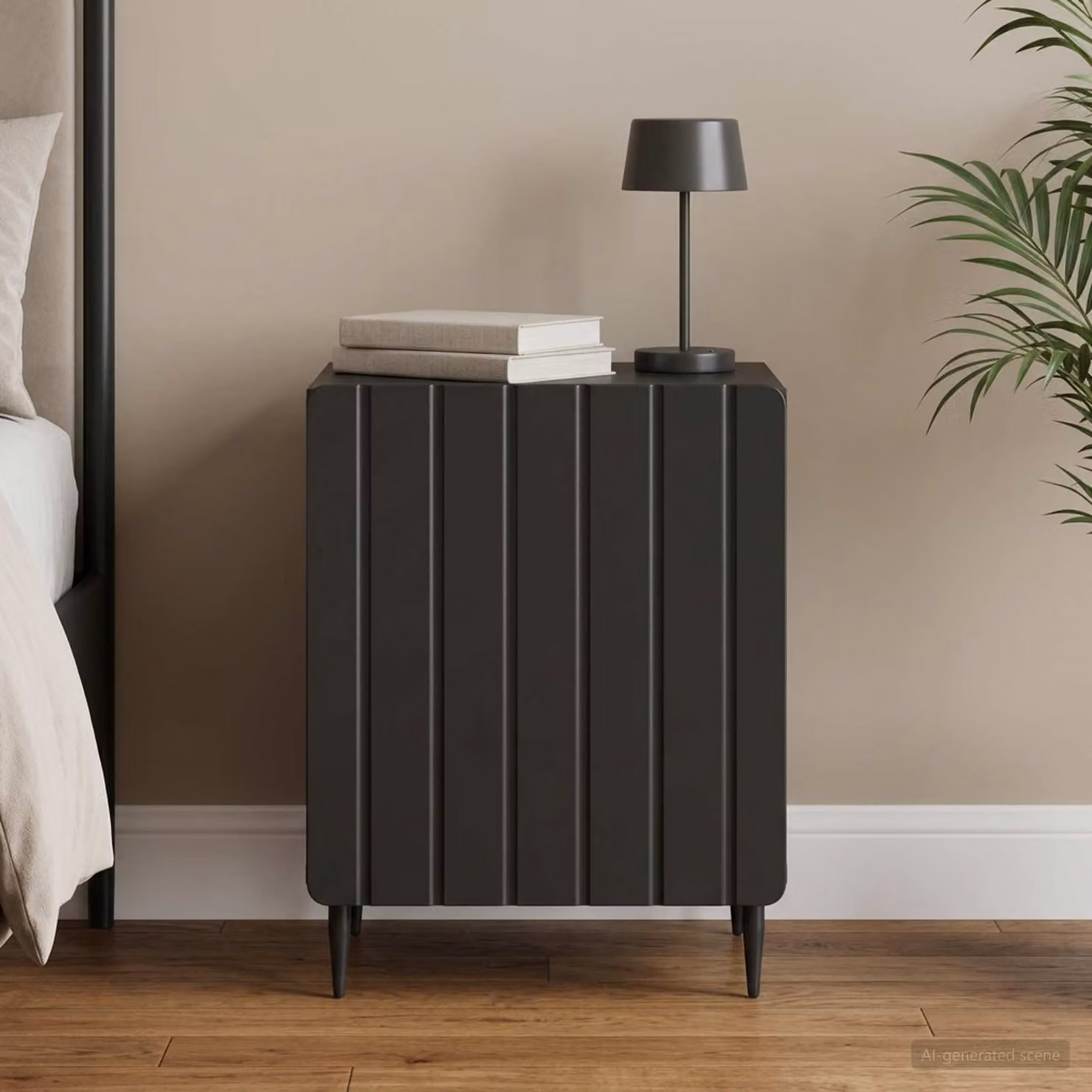 Armadio da notte moderno vidaXL in legno ingegnerizzato e metallo, nero, L 43 cm x P 34,5 cm x H 52 cm