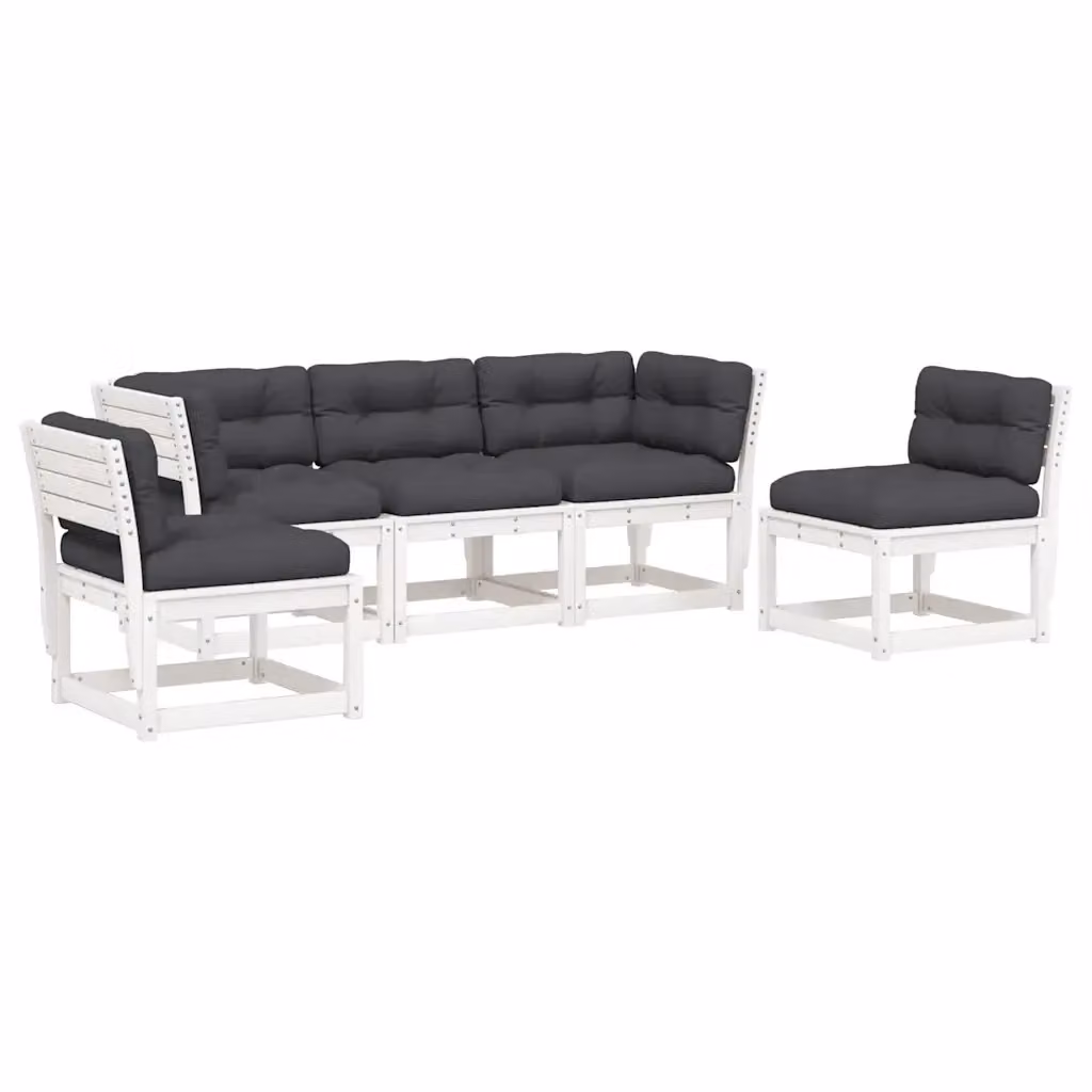 Set di divani da giardino vidaXL a forma di L composto da 5 pezzi con cuscini in bianco e antracite in legno massello di pino trattato – 2