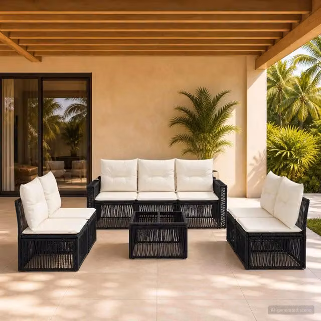 Set Divano da Giardino 8 pz Nero e Bianco Crema polyrattan 3435094