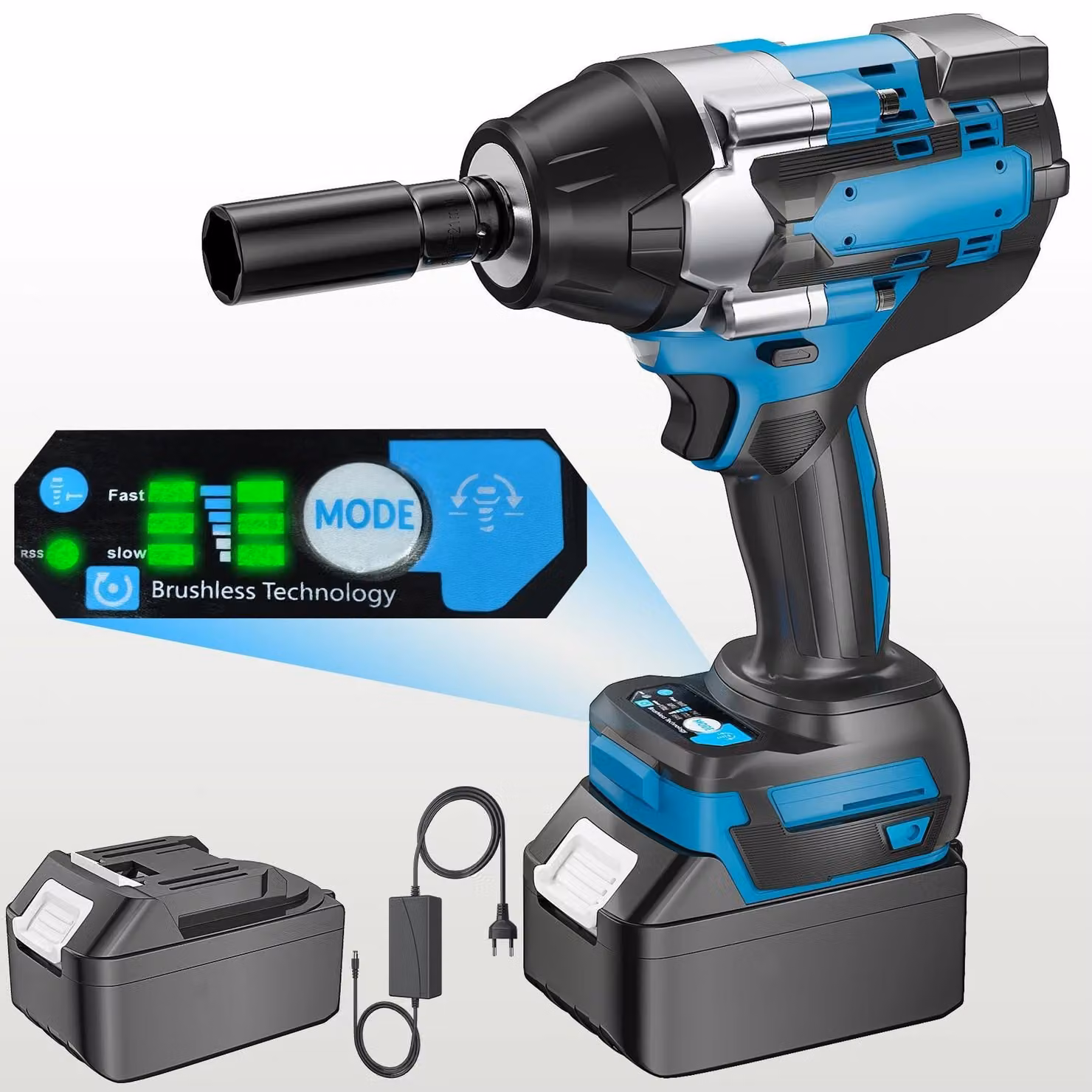 Avvitatore a impatto a batteria - Avvitatore a impatto - 1800 Nm - Senza spazzole - Attacco quadrato da 12,7 mm - 18 V Li-Ion - Con 1 batteria - Nero