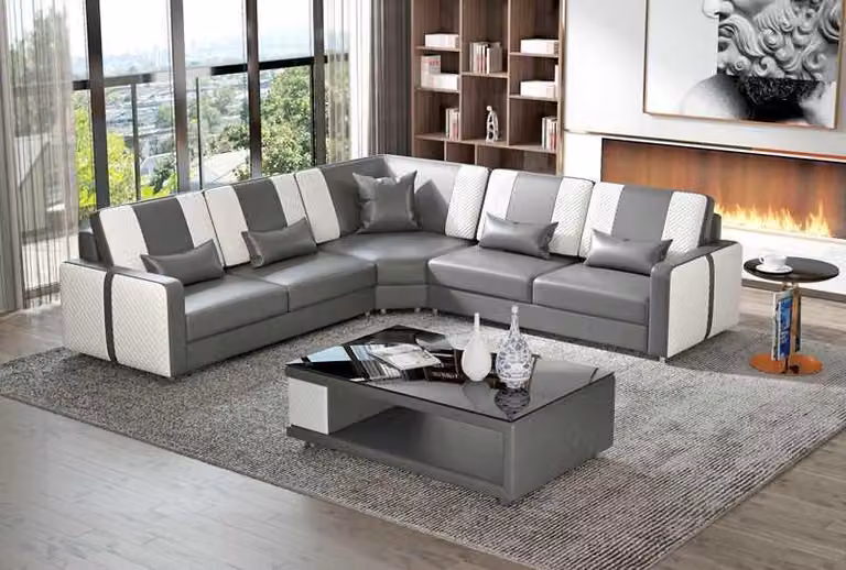 Design Eckgarnitur Ledersofa Ecksofa L-Form Couch Sofa Grau Eckcouch