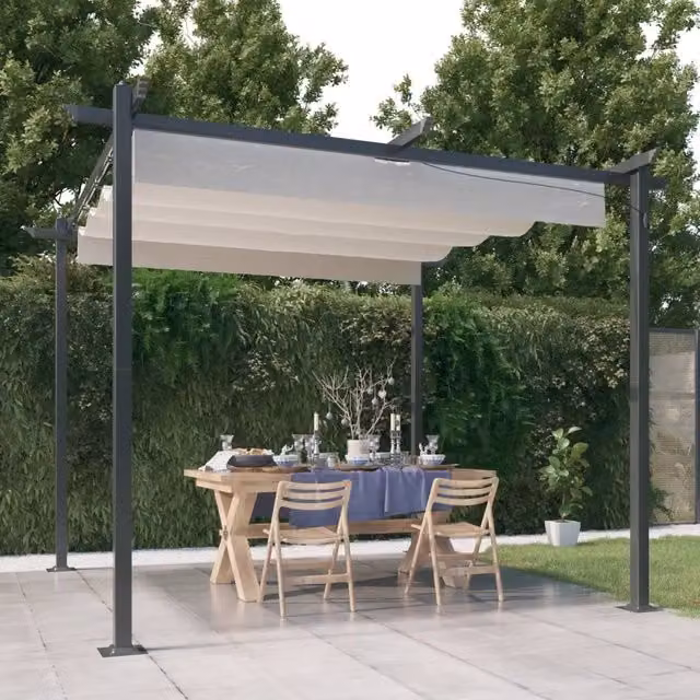 Pergola da Giardino con Tetto Retrattile 3x3 m Crema 318534