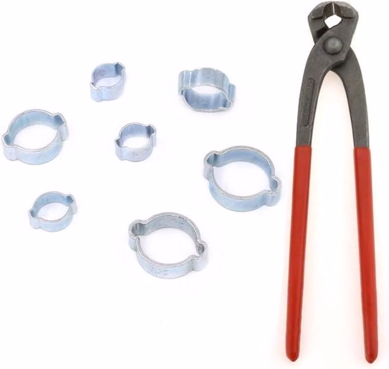 Set di 70 elementi composto da morsetti doppi zincati per tubi carburante, con pinza standard per una presa salda