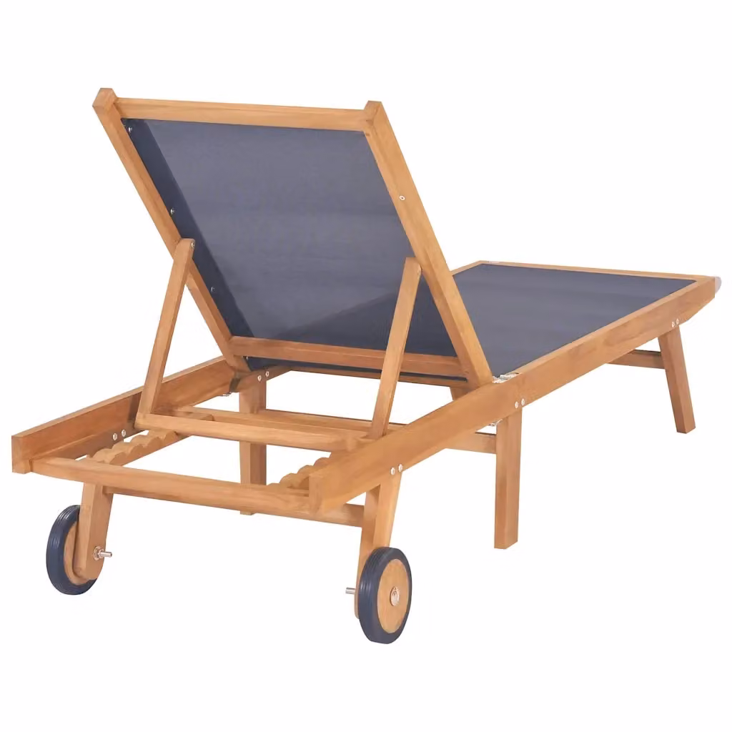 Lettino Pieghevole con Ruote vidaXL in Legno di Teak e Textilene Marrone con Poggiatesta Regolabile – 2