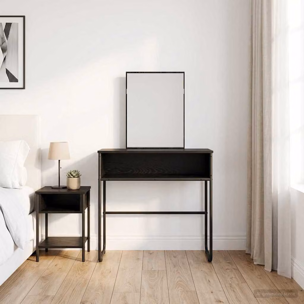 vidaXL Tavolo da Trucco Moderno con Scaffale Nero L: 81 cm, P: 40 cm, H: 131 cm
