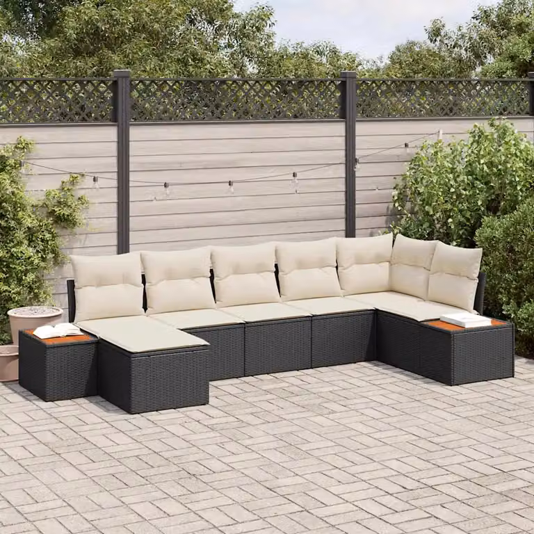 Set Divano da Giardino vidaXL 8 Pezzi con Cuscini Nero e Beige