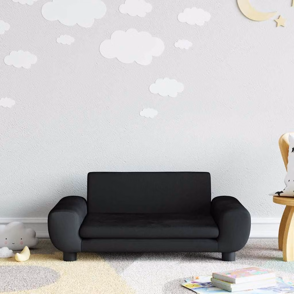 vidaXL Divano per Bambini Nero in Velluto L/P/H: 70 x 45 x 33 cm