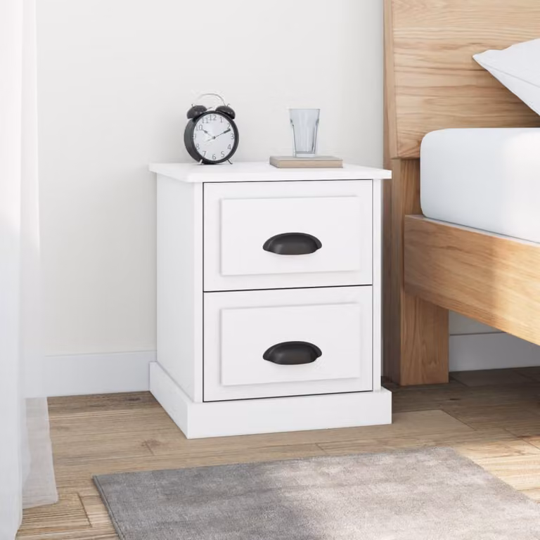Comodino moderno vidaXL in legno multistrato e MDF, Bianco, L/P/H: 39 x 39 x 47,5 cm