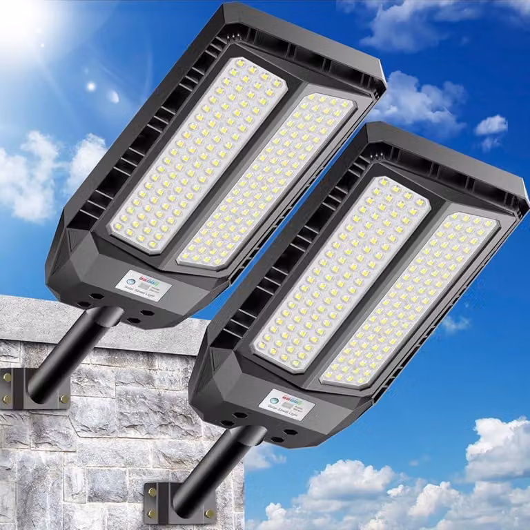 Lampada da esterno solare, set da 2, 10.000 lumen, 6500 K, grado di protezione IP66, con sensore di movimento