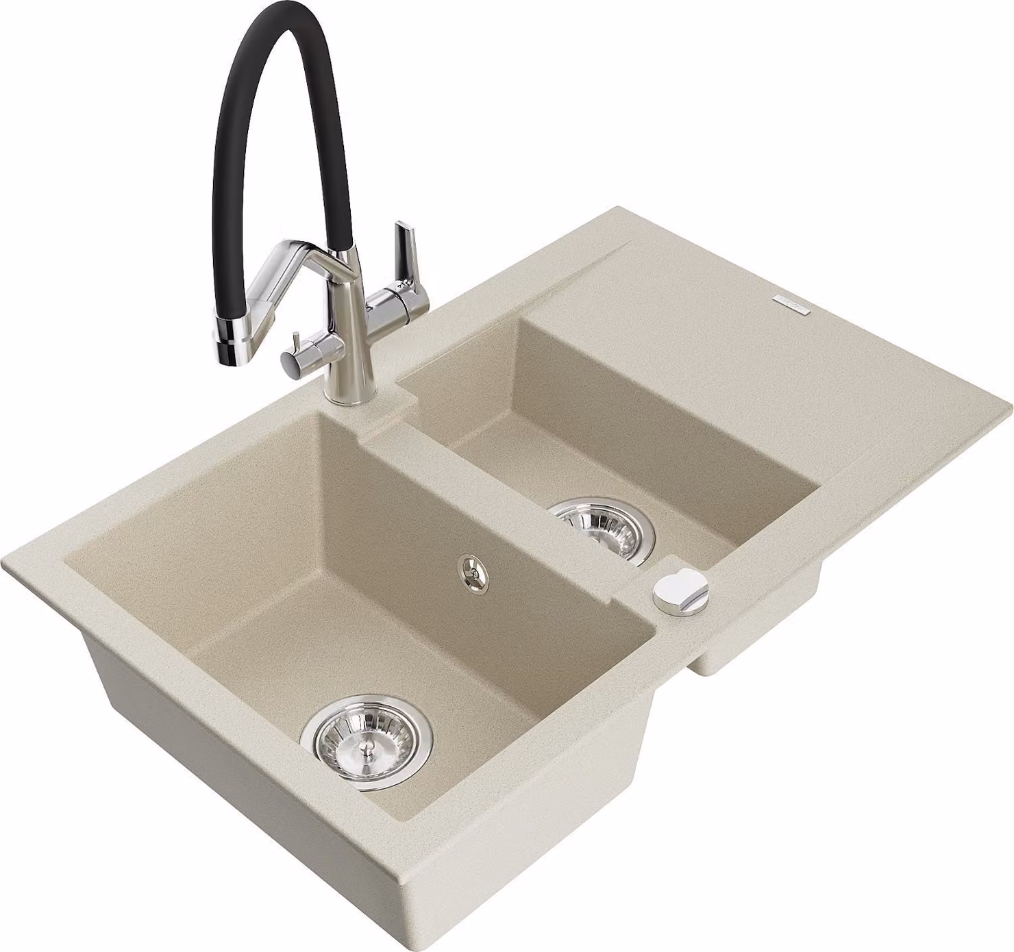 Mexen Gaspar lavello in granito 1,5 vasche con scolapiatti e miscelatore cucina Duo, beige - 6507-69-671701-07