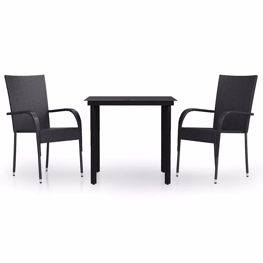 Set da pranzo da giardino moderno vidaXL in polyrattan e vetro nero composto da 3 pezzi – 2