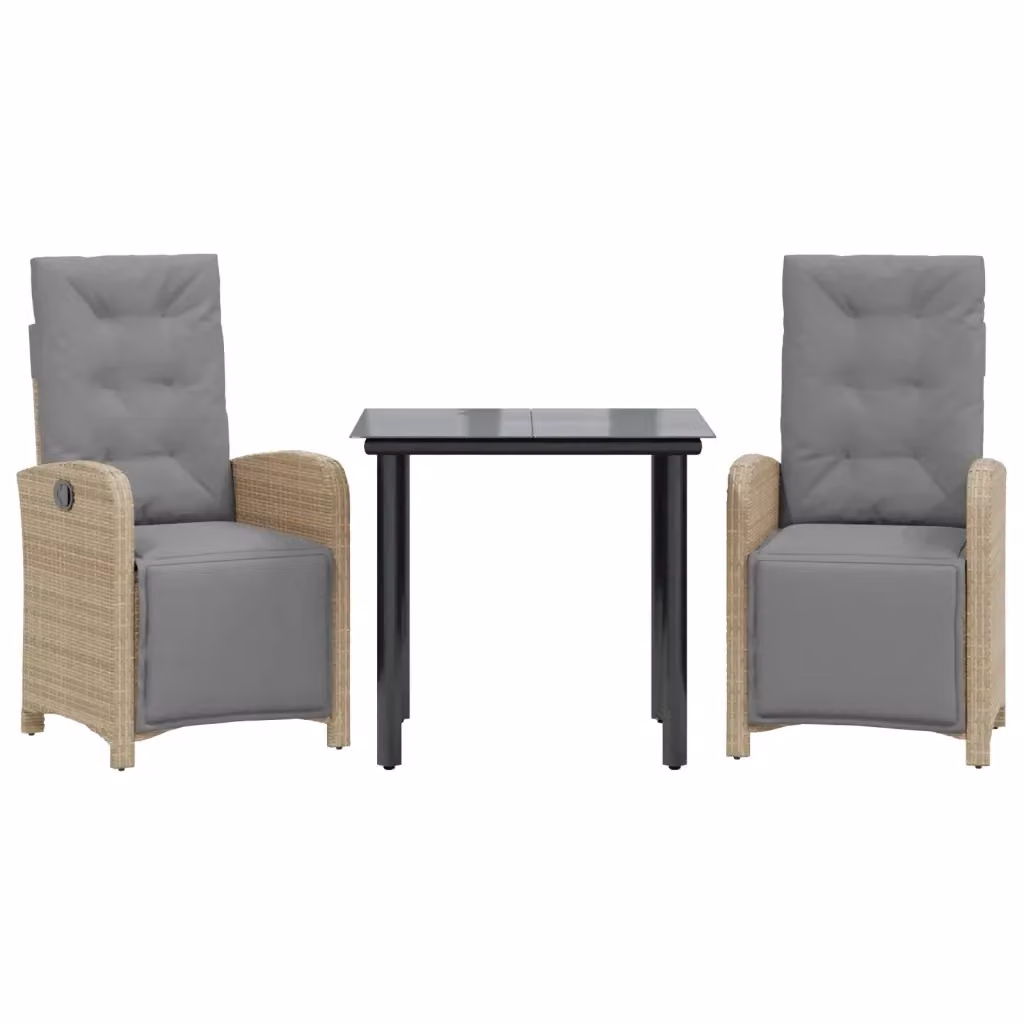 Set da Bistrò vidaXL 3 pz in Polyrattan con Cuscini Beige e Piano in Vetro – 2