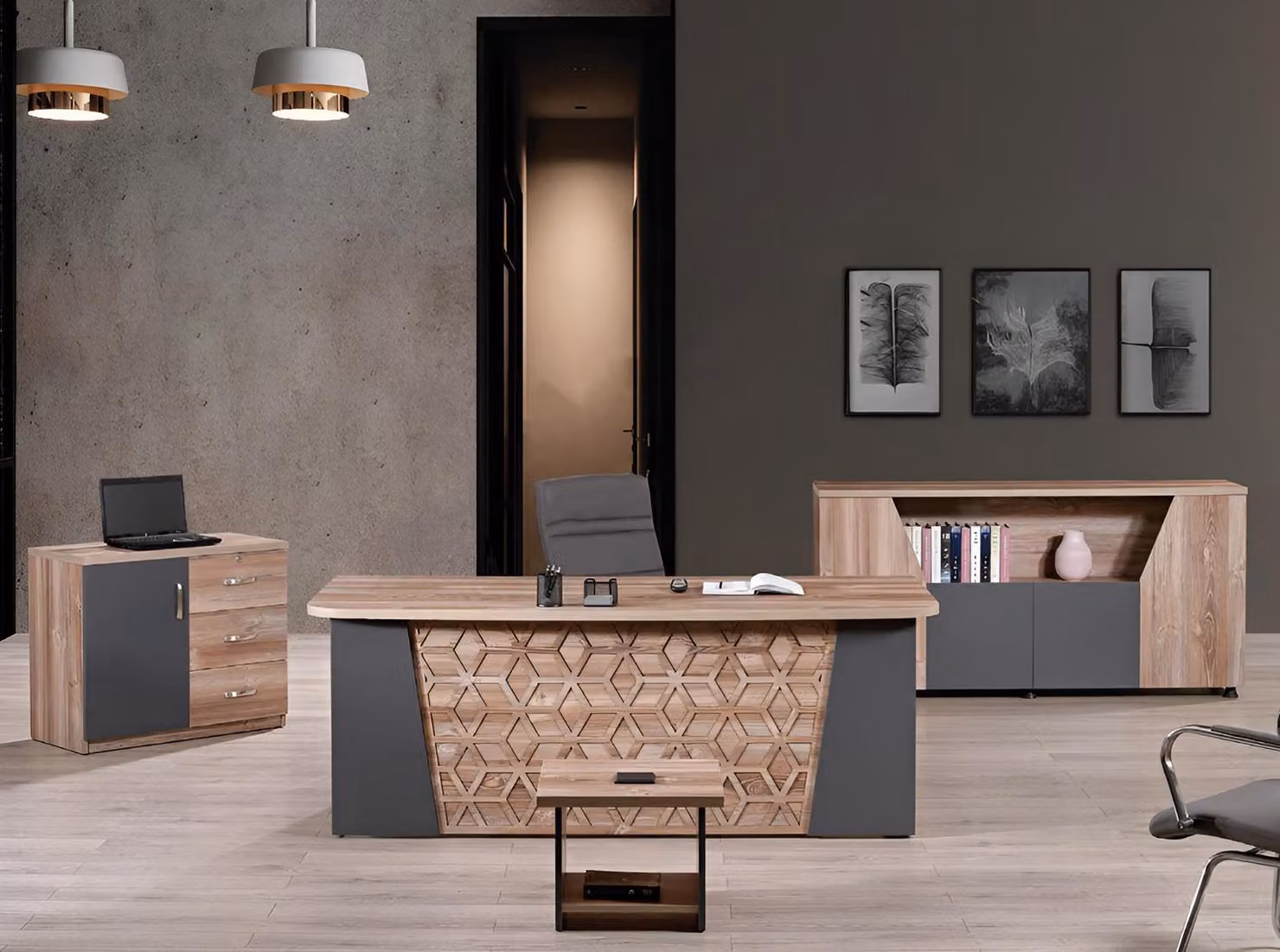 Komplettbüro Büromöbel Schreibtisch Büro Bürotisch Set 4tlg Holz Braun