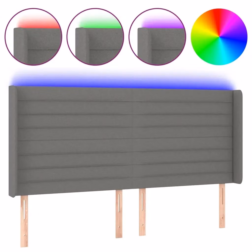 Testiera con LED e porta USB vidaXL in tessuto grigio, L: 183 cm, P: 16 cm, H: 118/128 cm – 2