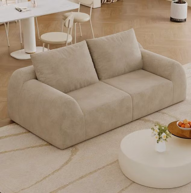 Divano 190 cm in tessuto di ciniglia khaki con imbottitura in schiuma elastica