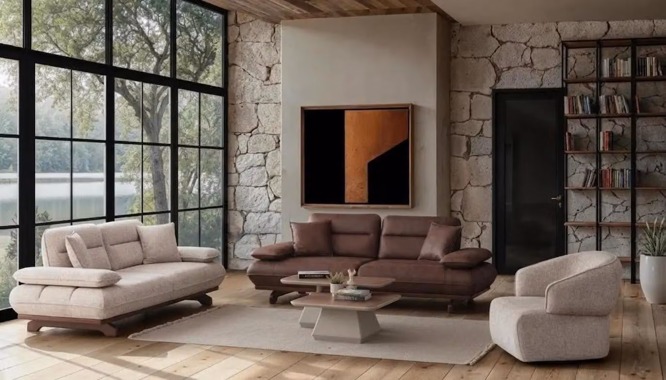 Set da salotto moderno con divano 3+3+1 dal design elegante