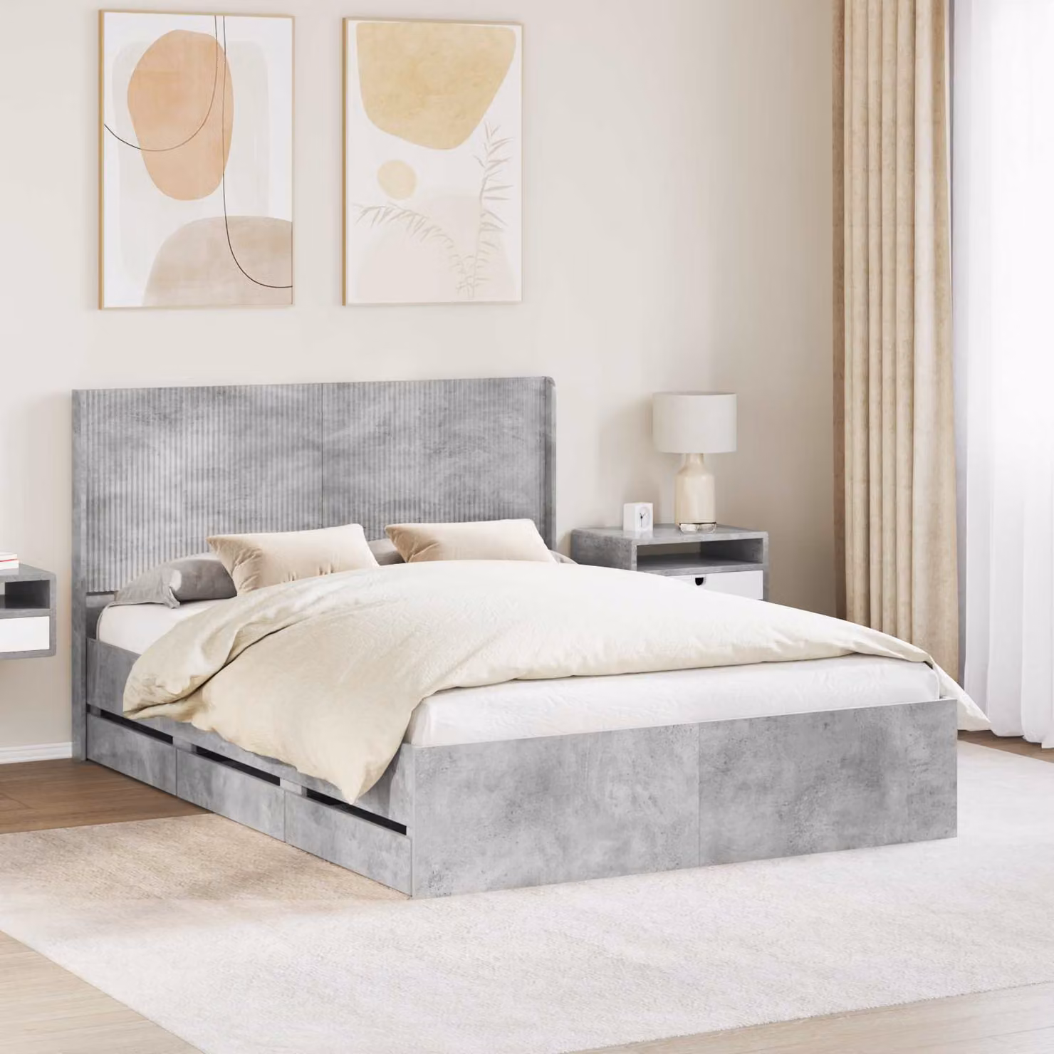 Struttura del letto con stoccaggio e testata vidaXL, Grigio, 140 x 200 cm