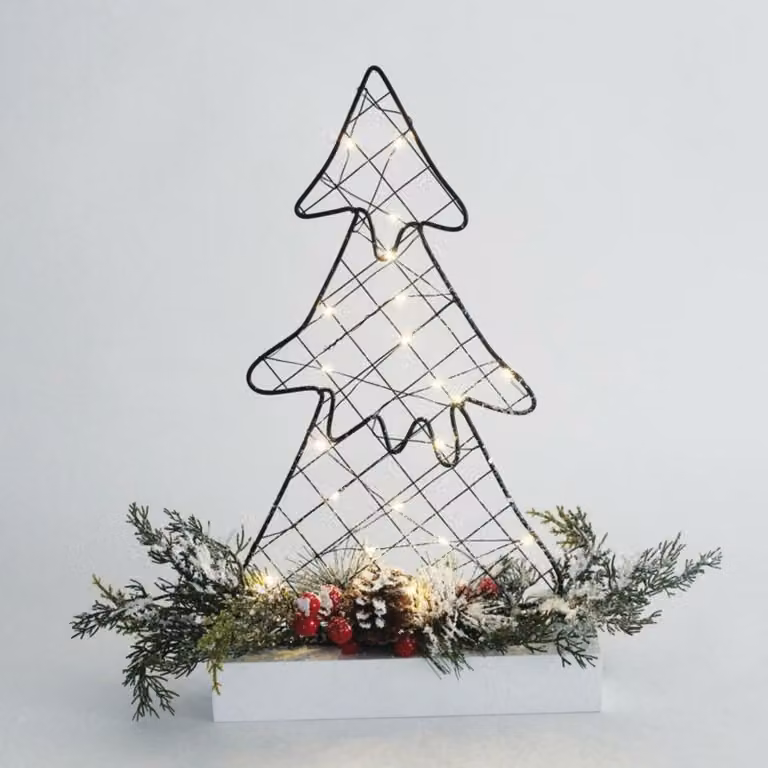 ACA Albero di Natale illuminato da tavolo, 30 mini LED, luce bianca calda, alimentato a batterie (3xAA), grado di protezione IP20, 25x5x40 cm, X09301101