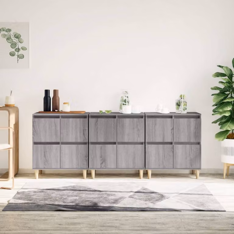 Set di 3 credenze vidaXL in legno multistrato e MDF, colore Grigio Sonoma, L 60 cm x P 35 cm x H 70 cm