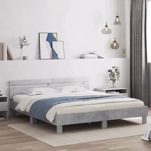 Letto con Testiera, Illuminazione LED e Porte USB vidaXL, Grigio, 180 x 200 cm – 1