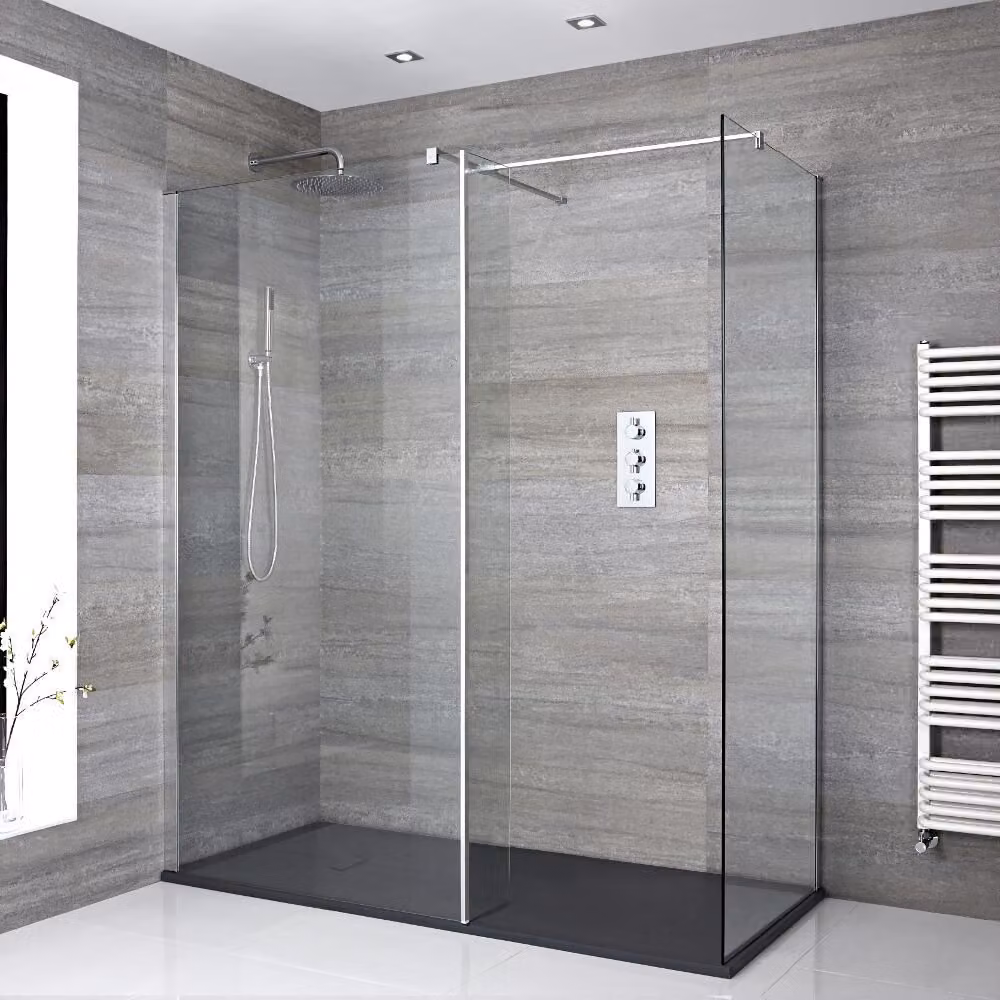 Box Doccia Walk-In Angolare - 1100mm x 700mm - Senza Anta Paraspruzzi - Piatto Doccia Antracite