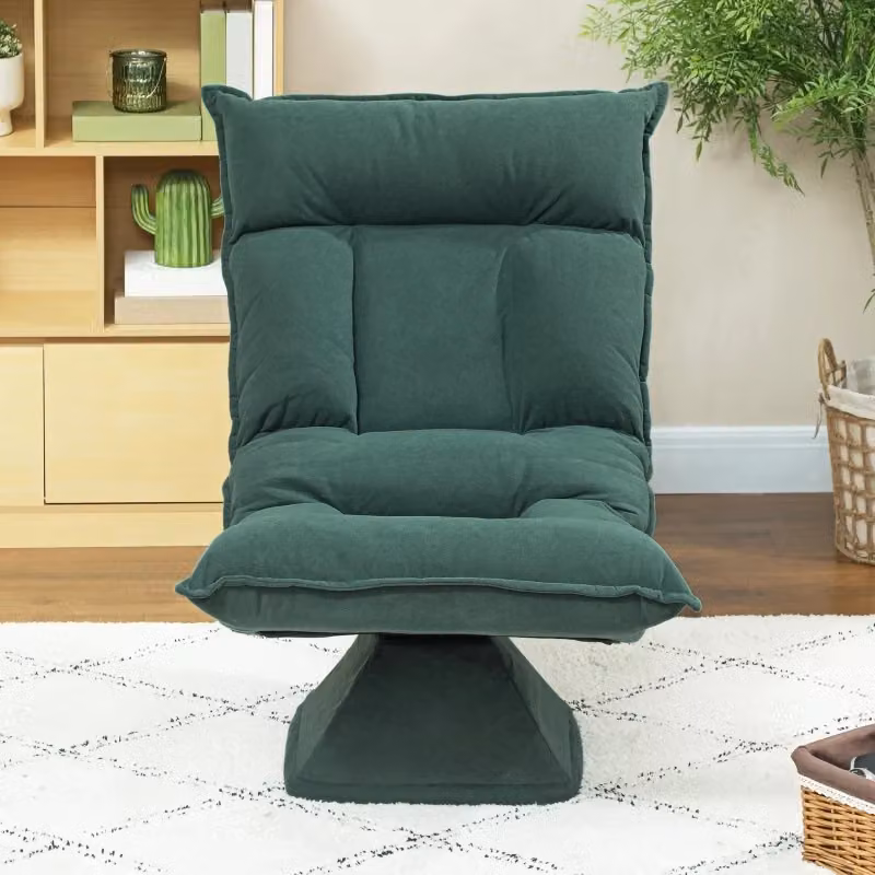 Poltrona relax girevole a 360 gradi OKWISH con schienale regolabile e rivestimento in tessuto verde – 2