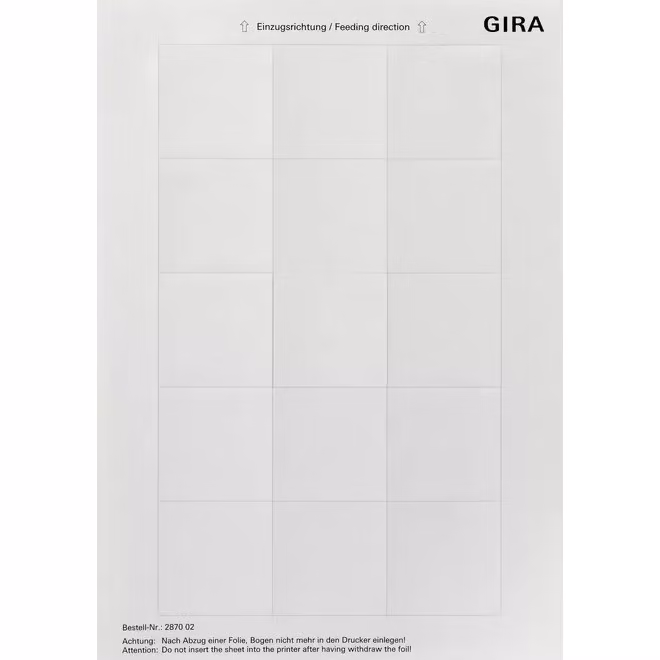 Gira 287002 Fogli per etichette 51x51 mm Accessori