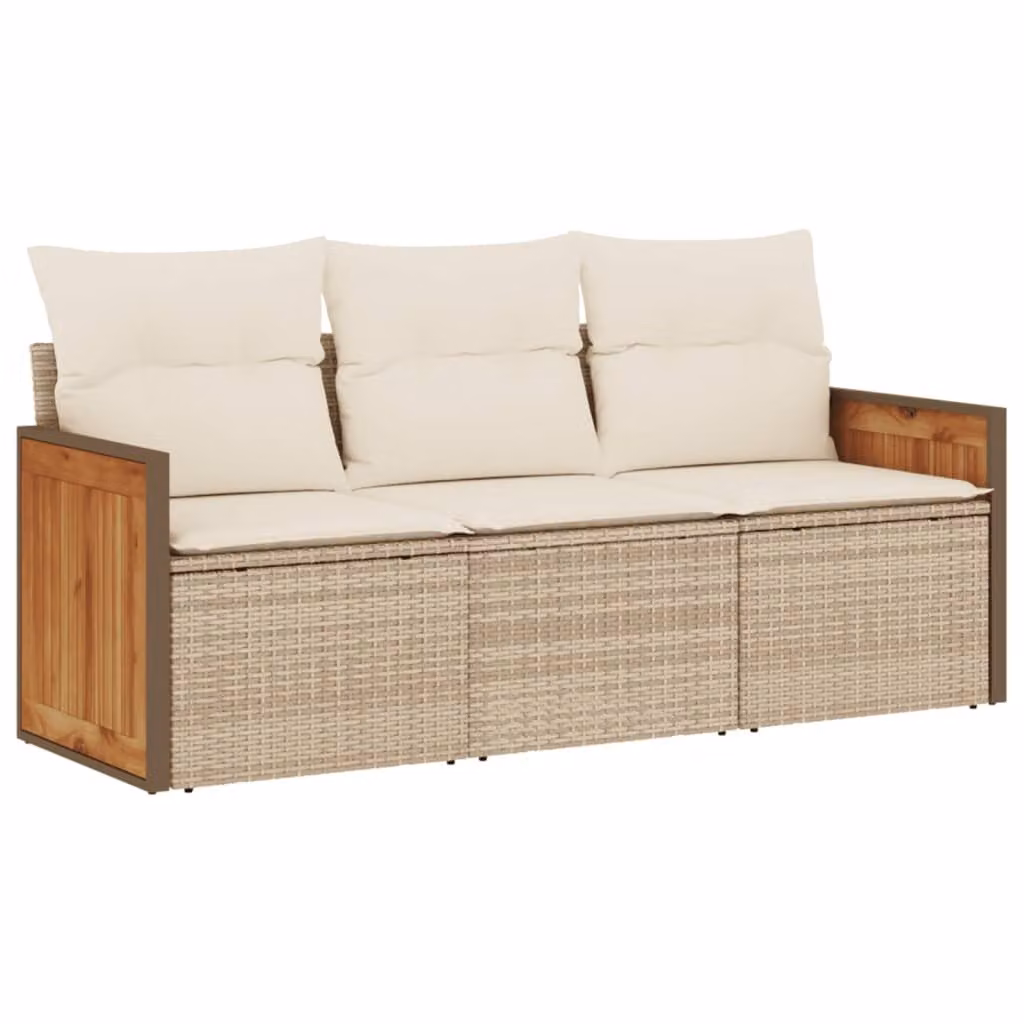 Set Divano da Giardino 3 pz con Cuscini Beige in Polyrattan