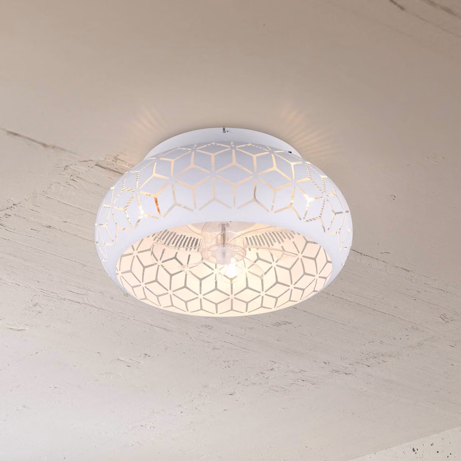Reality Leuchten Ventilatore con luce Bidar, bianco, DC, silenzioso, 50 cm, telecomando Bidar, Bianco / Opale, Soggiorno / Sala da pranzo, Metallo, Moderno