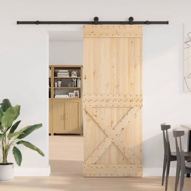 Porta scorrevole minimalista vidaXL in legno e acciaio, colore marrone e nero, L: 90 cm, H: 210 cm